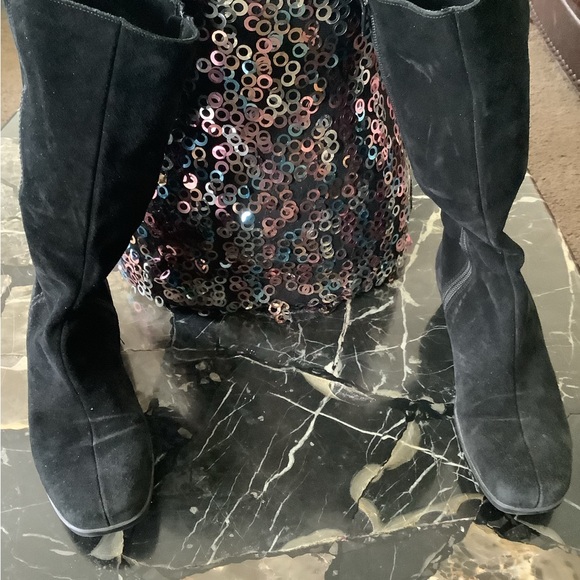 Lacanadienne black suede low wedge heel boots size 8 - Picture 10 of 10